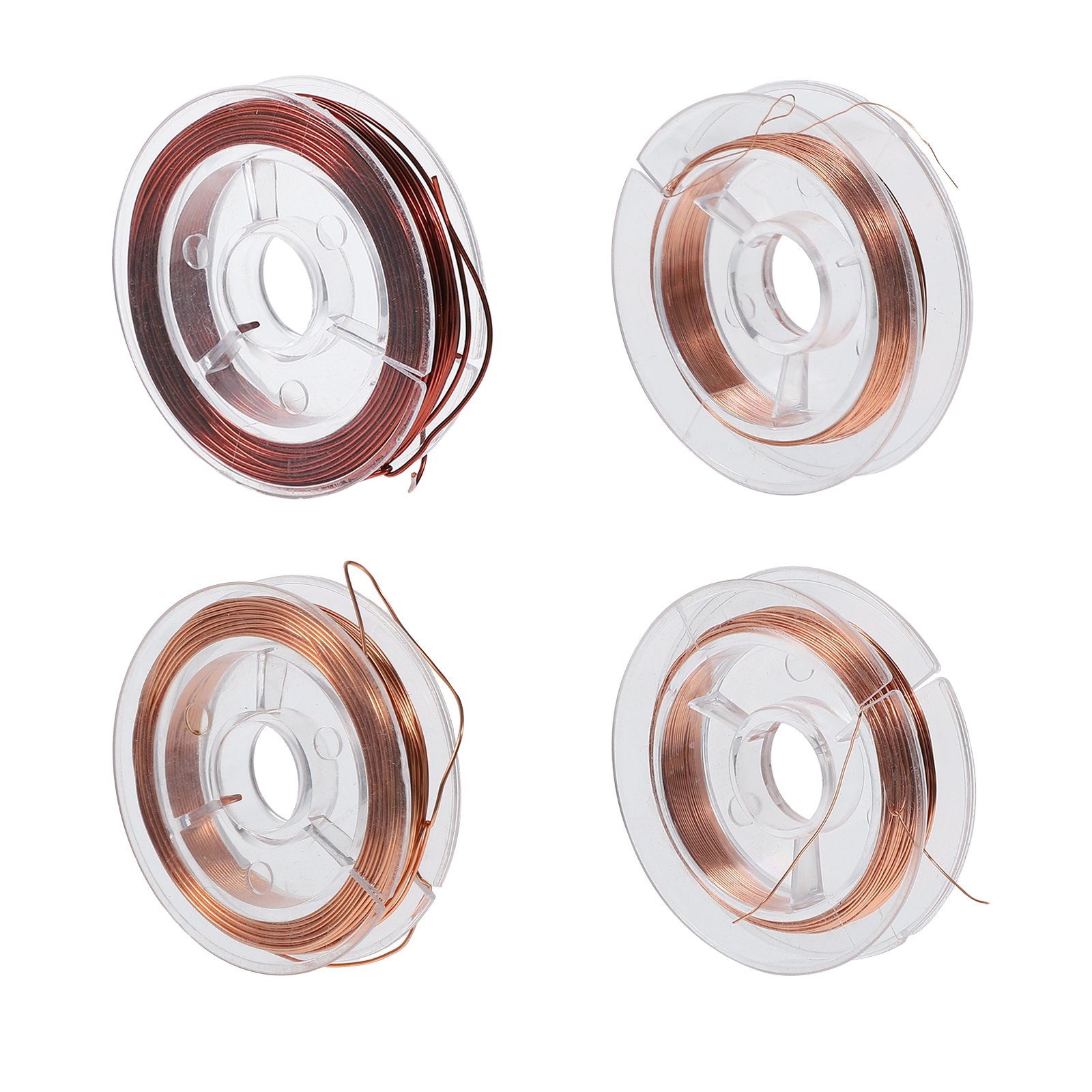 Copper Wire Roll - 4巻入り、エナメル加工された銅線。DIY用、磁石巻線、変圧器、モーター、電気機器などに使用できる、柔軟性のある裸銅線。