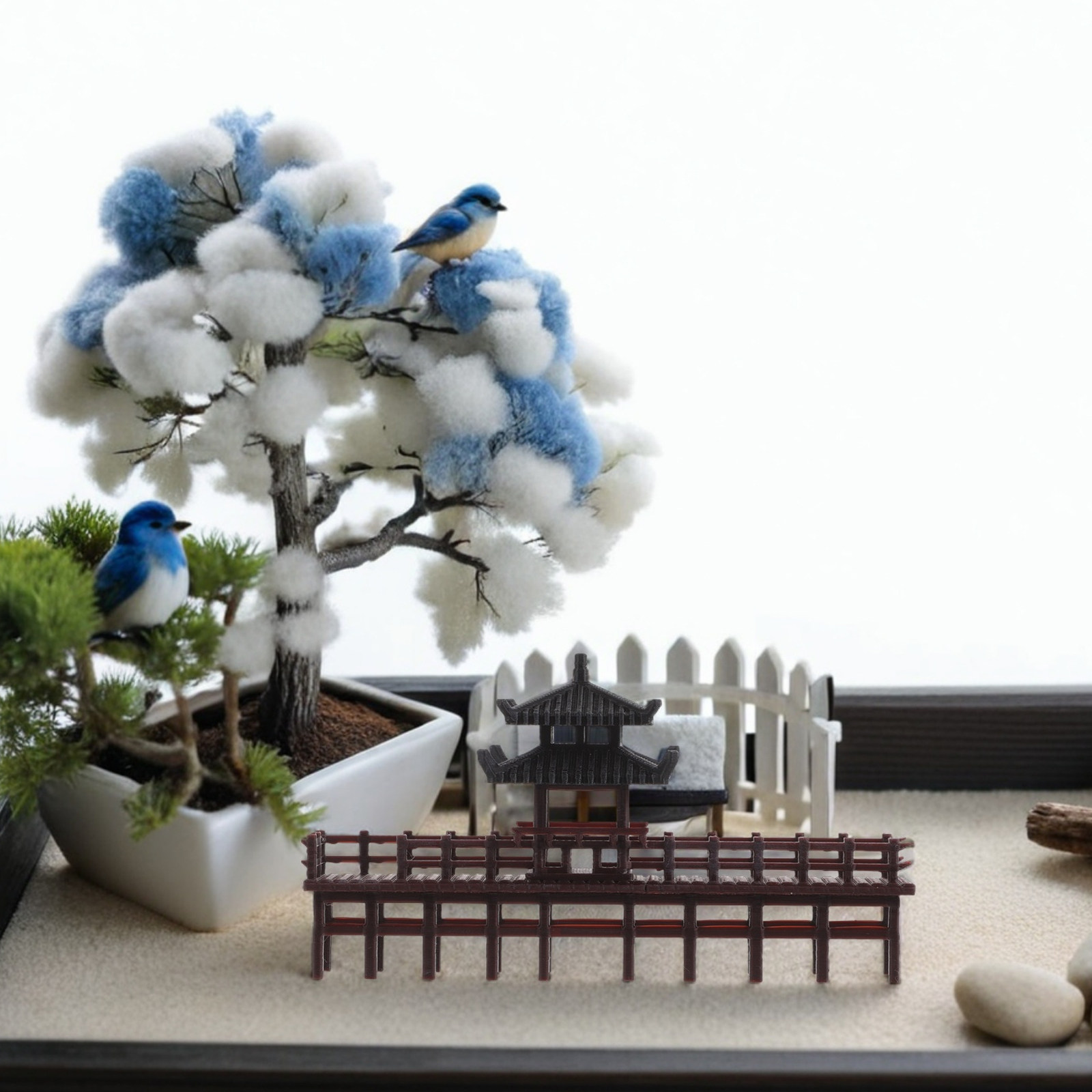 ミニチュアの中国風パビリオン橋の装飾品。洗練された伝統的なデ - Bonsai Garden Landscape Design のレビューと価格