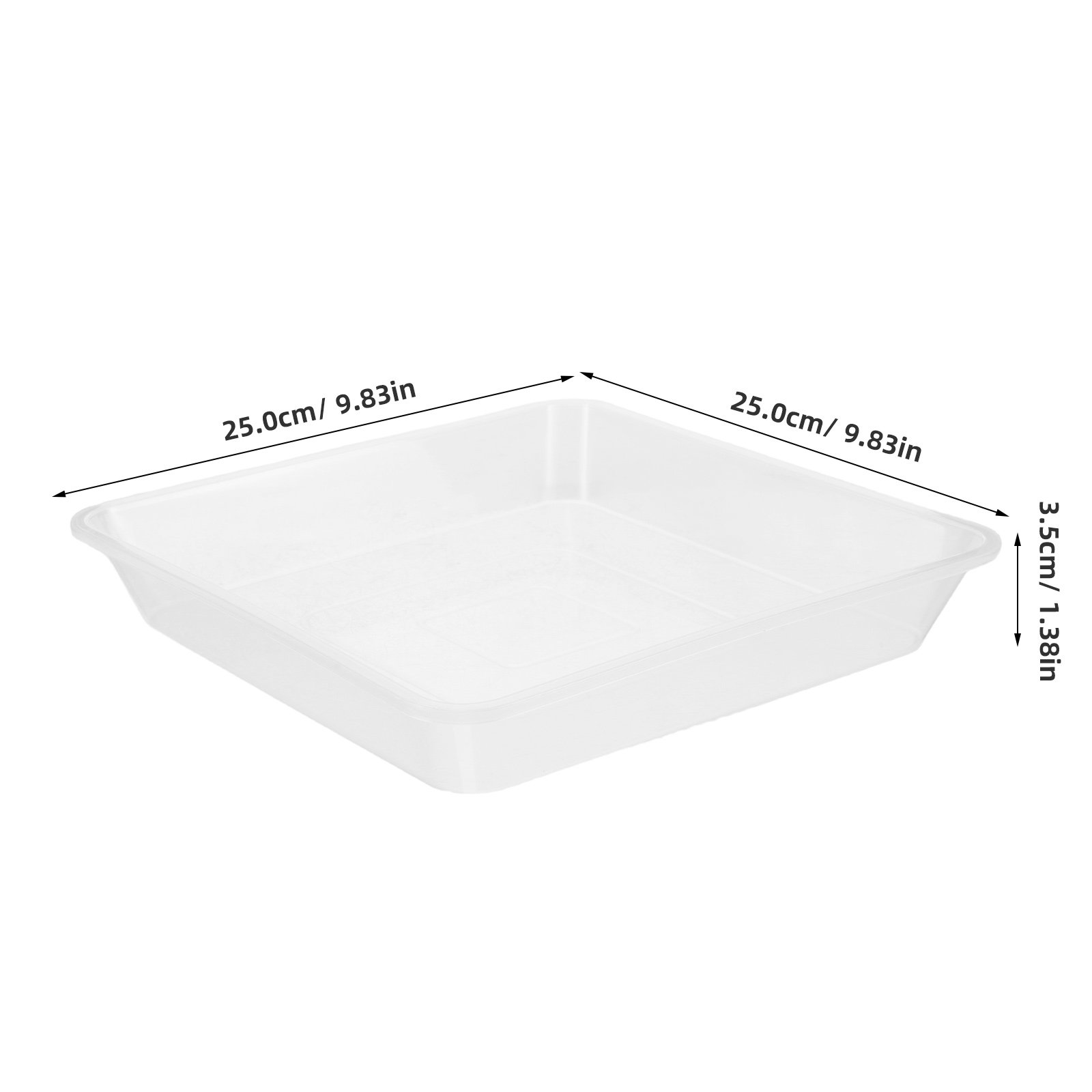 透明な四角形のプランター用受け皿4枚セット。厚みのあるPP製 - Drip Tray Saucer のレビューと価格