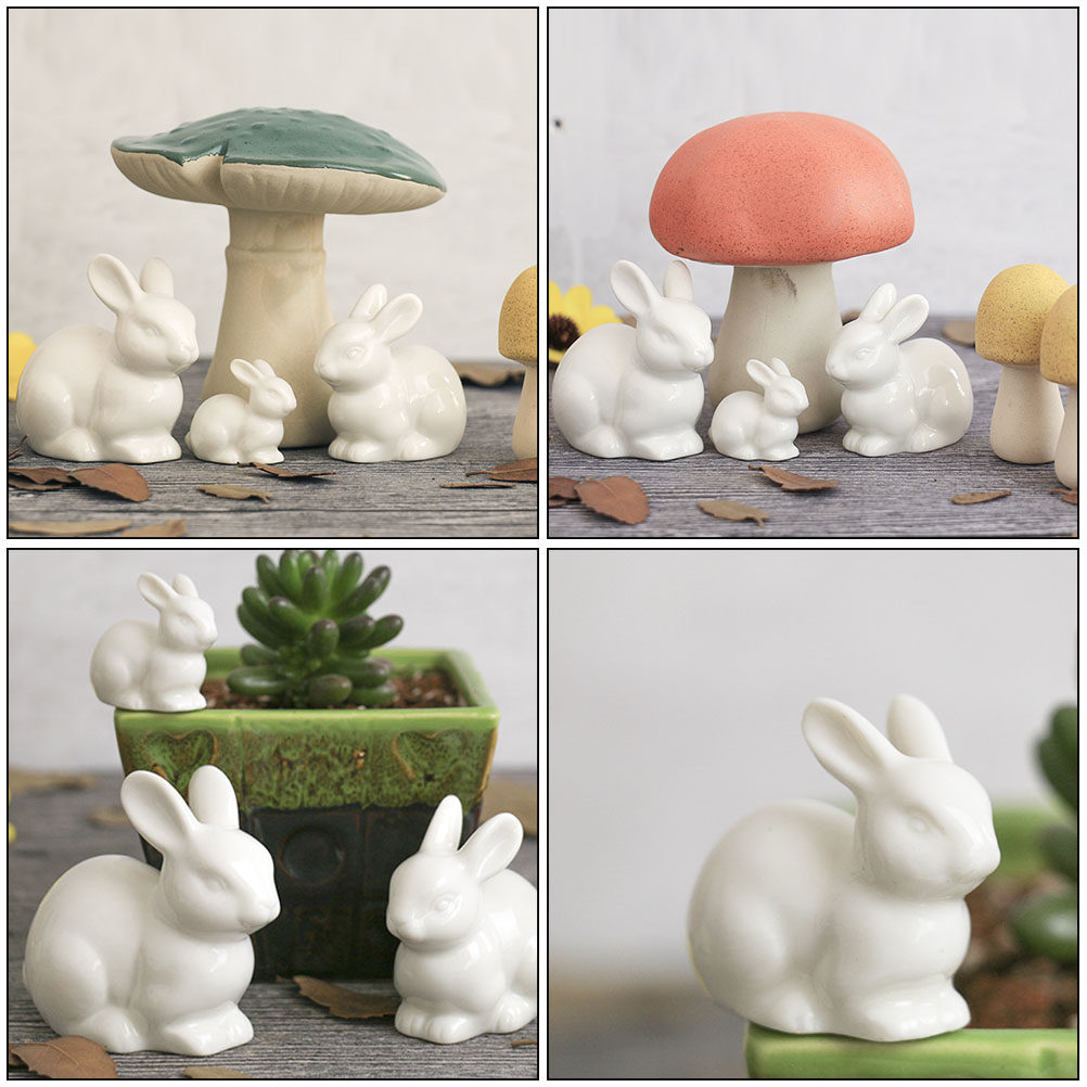 5個入り、小さくて可愛らしい陶器製のウサギの置物。白く、鮮や - Bonsai Garden Landscape Design のレビューと価格